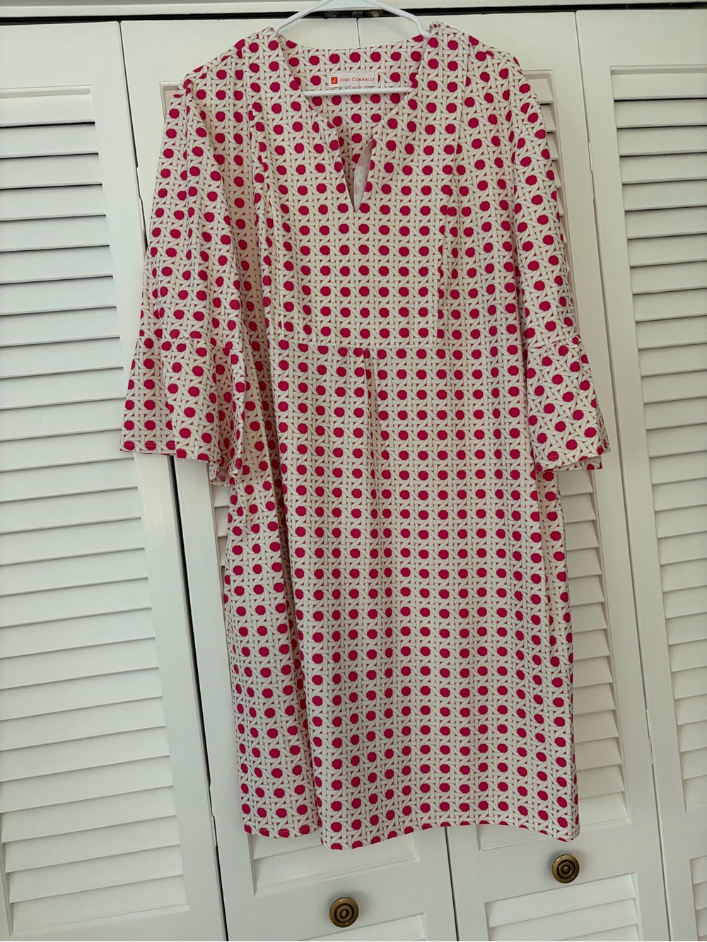 Jude Connally Pink and White Geometric Midi Dress